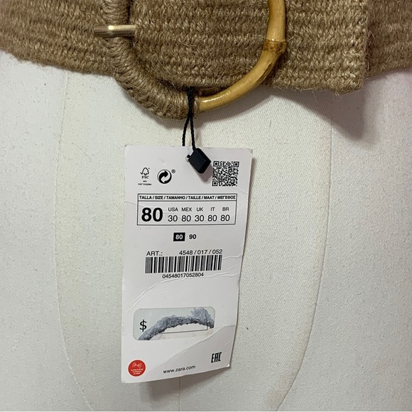 ZARA Tan Woven Jute Stretch Belt with Bamboo Accent - Picture 5 of 9